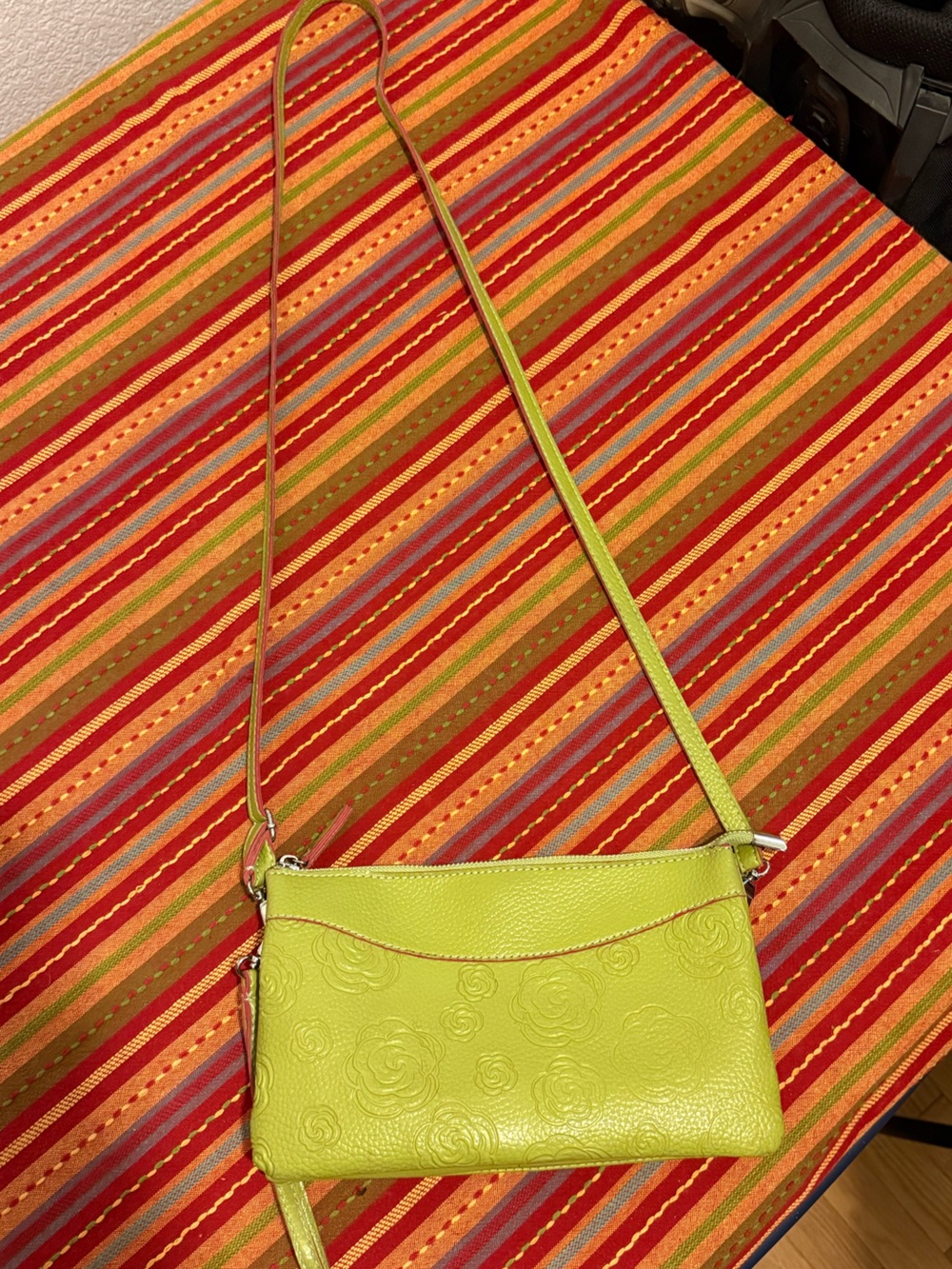 lime green and pink rose crossbody purse